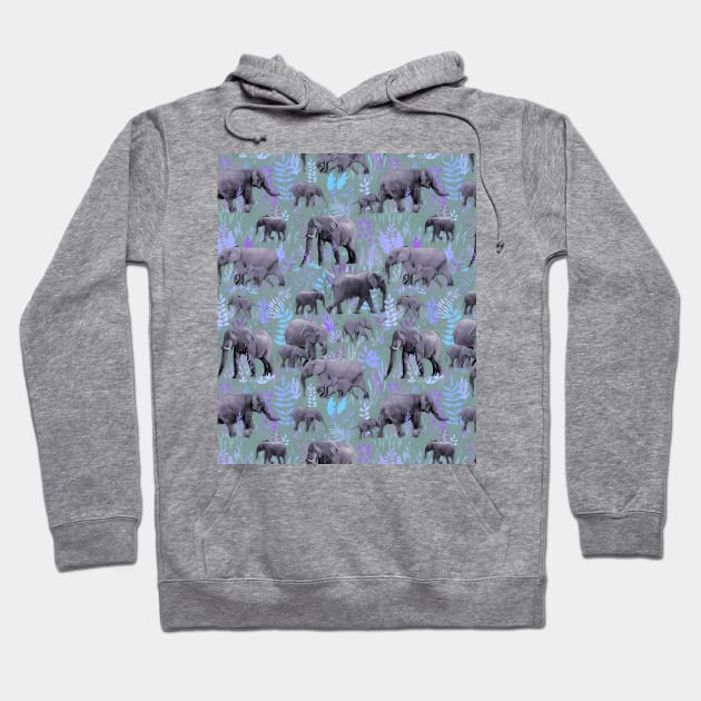 Sweet Elephants in Purple and Grey Hoodie by micklyn